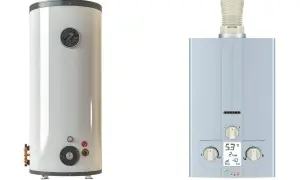Scaldabagno elettrico verticale e caldaia a gas compatta, due soluzioni per l'acqua calda.