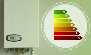 Caldaia per acqua calda sanitaria con etichetta energetica di classe A.