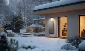 Un moderno sistema di riscaldamento per casa senza termosifoni, ideale per riscaldare casa senza termosifoni e senza spendere troppo, in un giardino innevato.