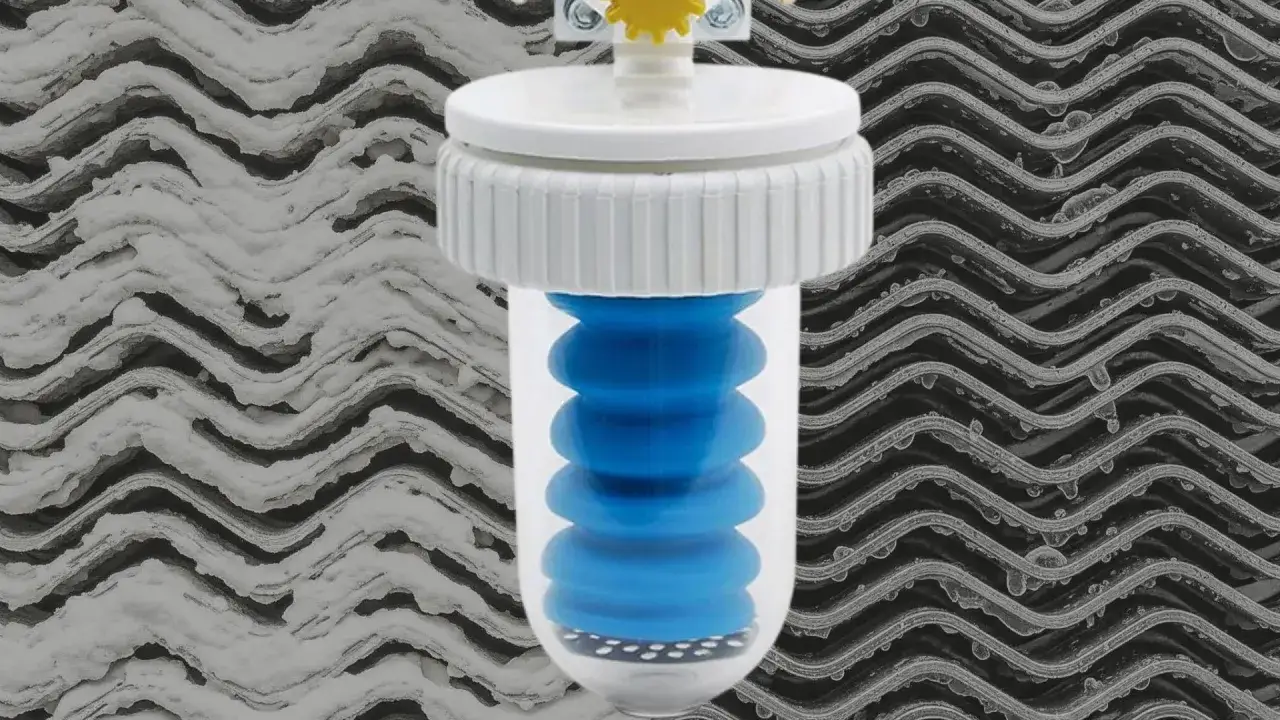 Filtro per caldaia con elemento blu. Utile per sapere ogni quanto cambiare sali caldaia e mantenere l'impianto efficiente.